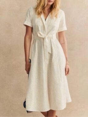 Sezane Adele Embroidered Cream Midi Dress No Belt